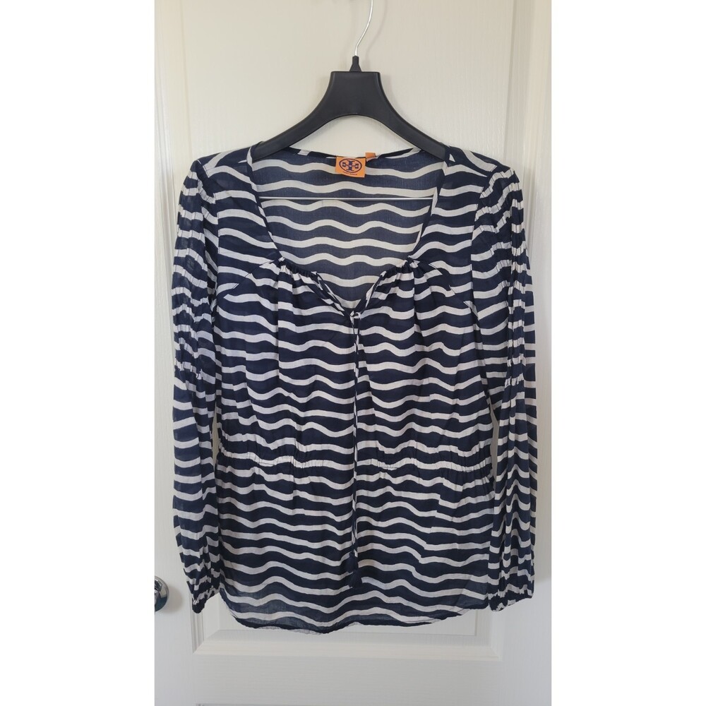 Women's Tory Burch Navy Blue & White Sheer Cotton Tunic